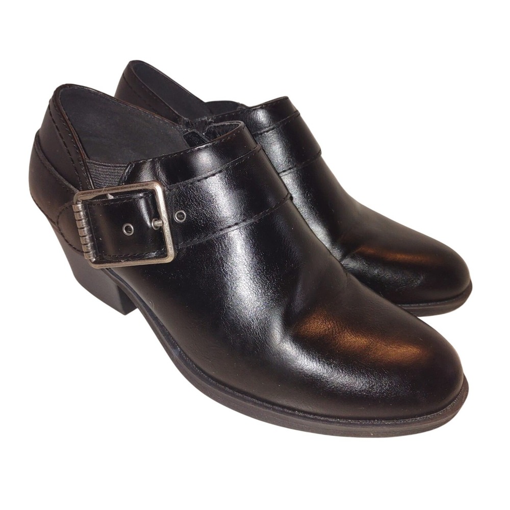 Frye and Co. Berlyn Stacked Ankle Booties Size 8 M Black Buckle Block Heel Moto